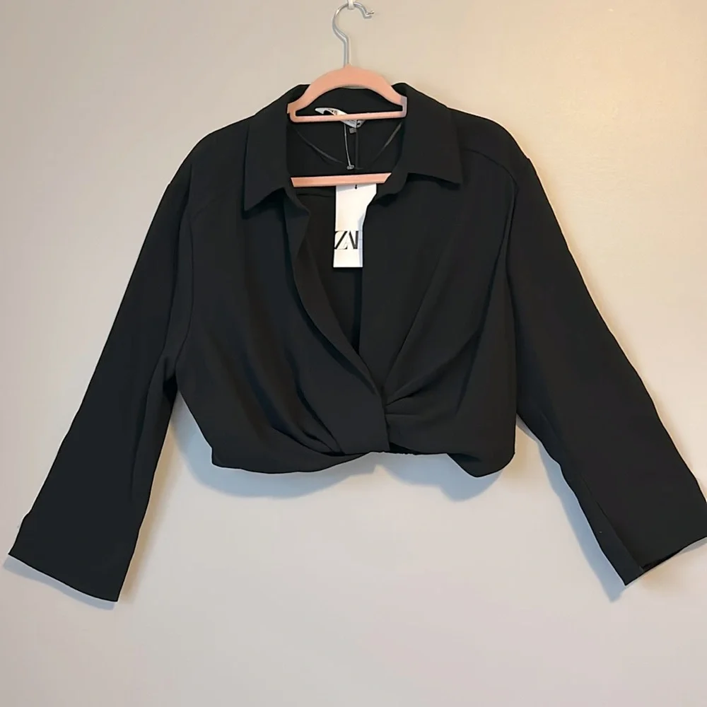 NWT ZARA PLEATED CROP TOP, Black, Size XXL - Picture 6 of 16